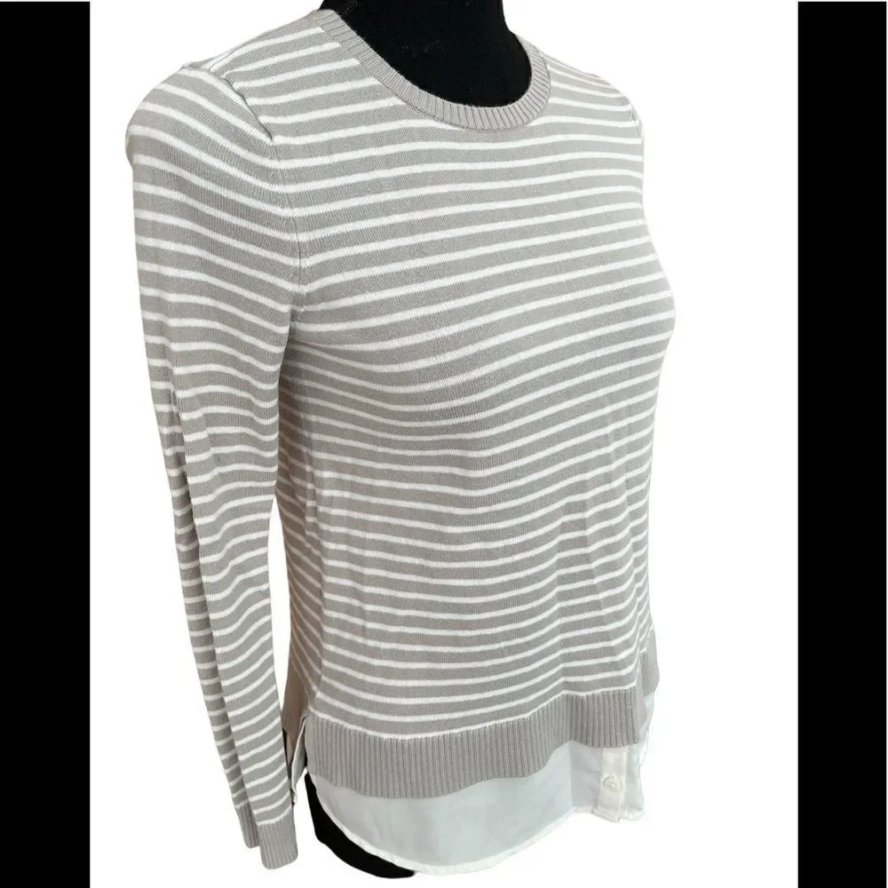 LOFT cotton layered look striped sweater with white shirttail hem , size XSP.